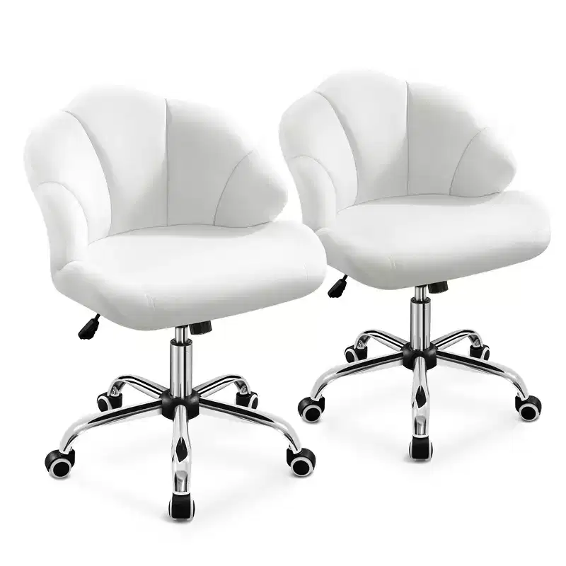Yaheetech Set of 2 Swivel Upholstered Desk Chair with Tufted Shell-Shaped Back and Adjustable Seat Height