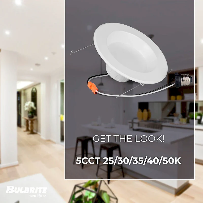 Bulbrite Pack of (4) 14 Watt Adjustable 5/6  Integrated LED Recessed Downlight with E26 Quick Connect Adapter, 5CCT