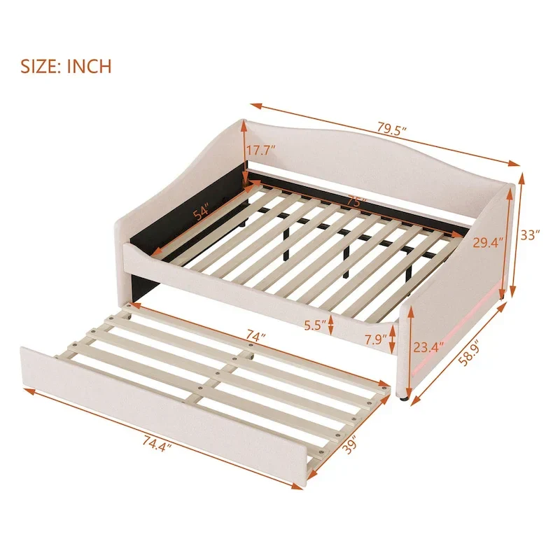 Full Teddy Fleece Daybed with Trundle and LED Lights