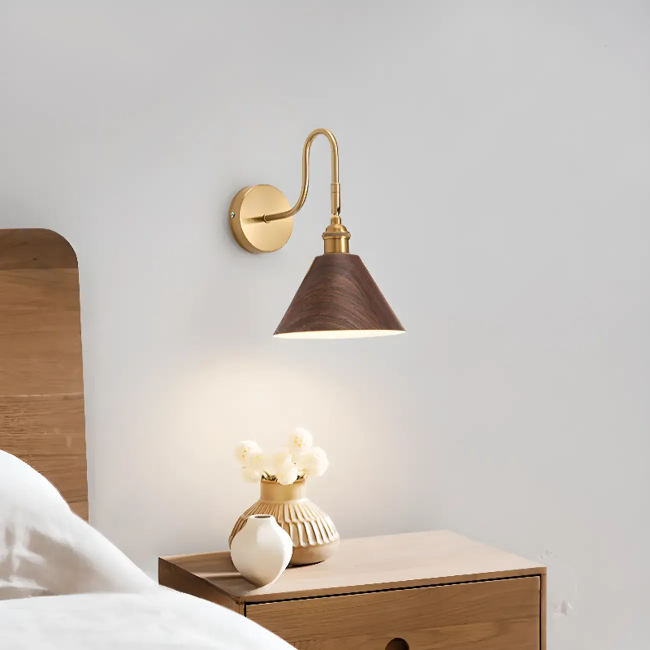Mini Cone Modern Vanity Light with Walnut Shade