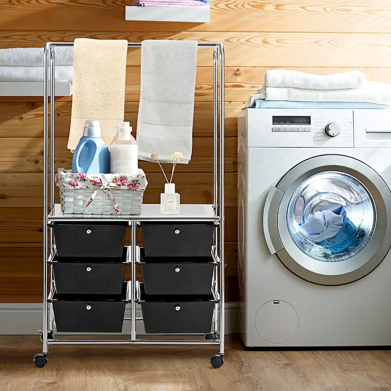 6 Drawer Rolling Storage Cart w/Hanging Bar Office School - 25 x 14.5 x 44