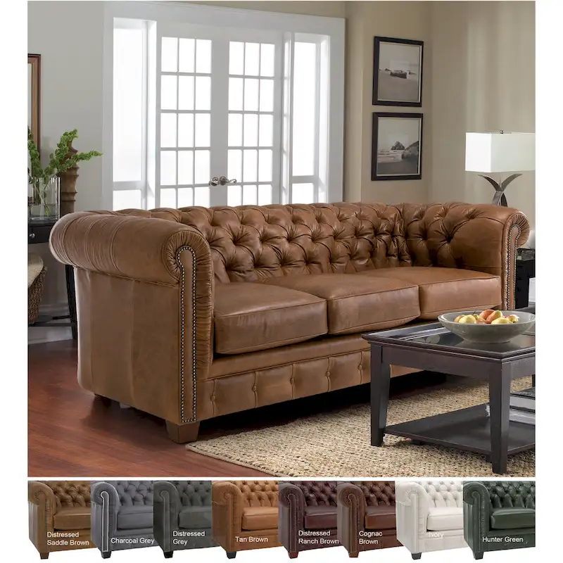 Hancock Tufted Top Grain Italian Leather Chesterfield Sofa - 31 H x 86 W x 40 D