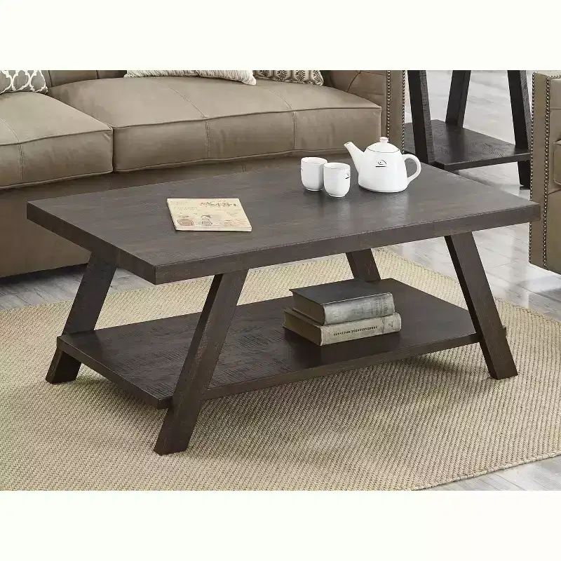 Gray & Espresso 2-Person Rectangle Coffee Table with Storage Shelf