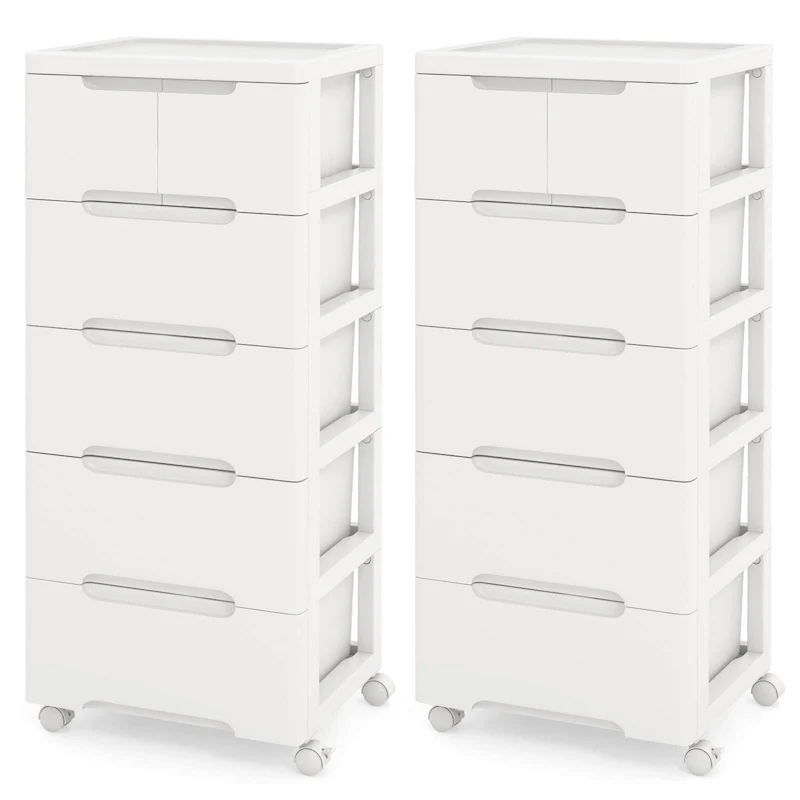 Costway 2 PCS 6-Drawer Plastic Rolling Storage Cart with 4 Universal - See Details