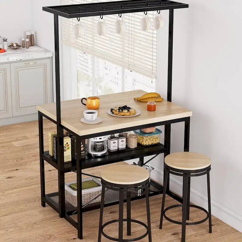 42 Kitchen Island Bakers Rack with 3 Tier Shelf and Hooks - N/A