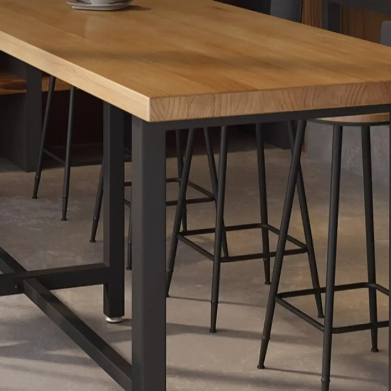 Footrest Black Metal 3-Pedestal Bar Table