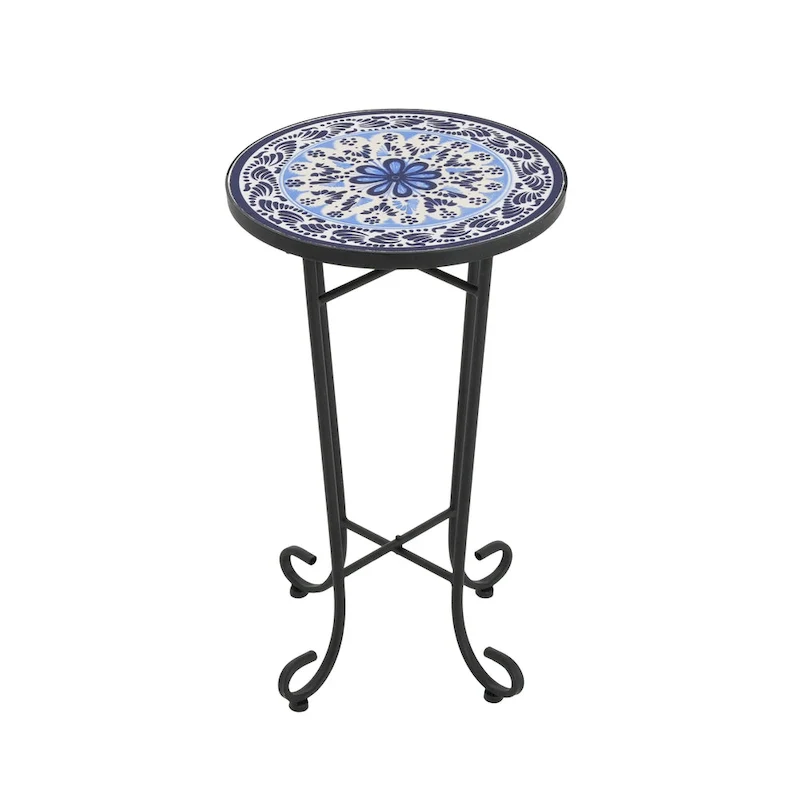 Patio Side Table,Blue+Black