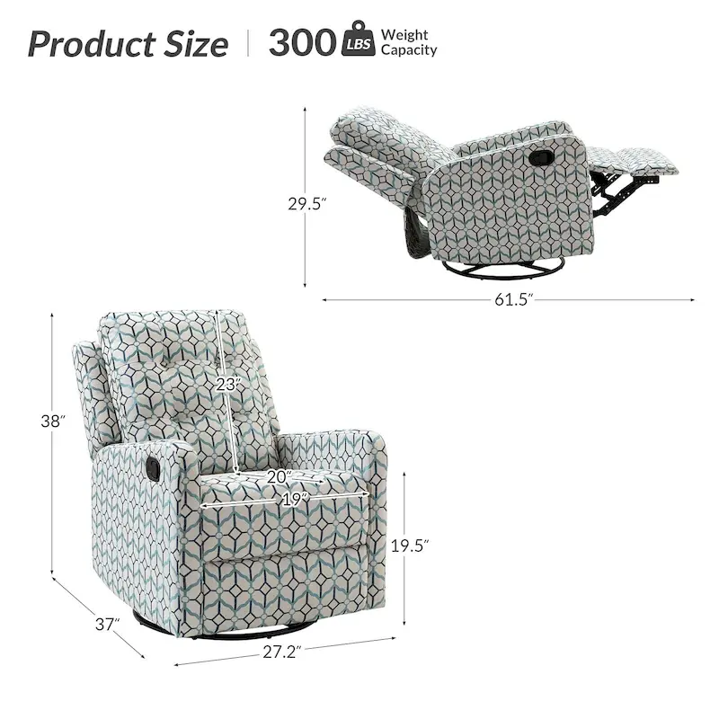 Manual Swivel Recliner with Tufted Back Set of 2