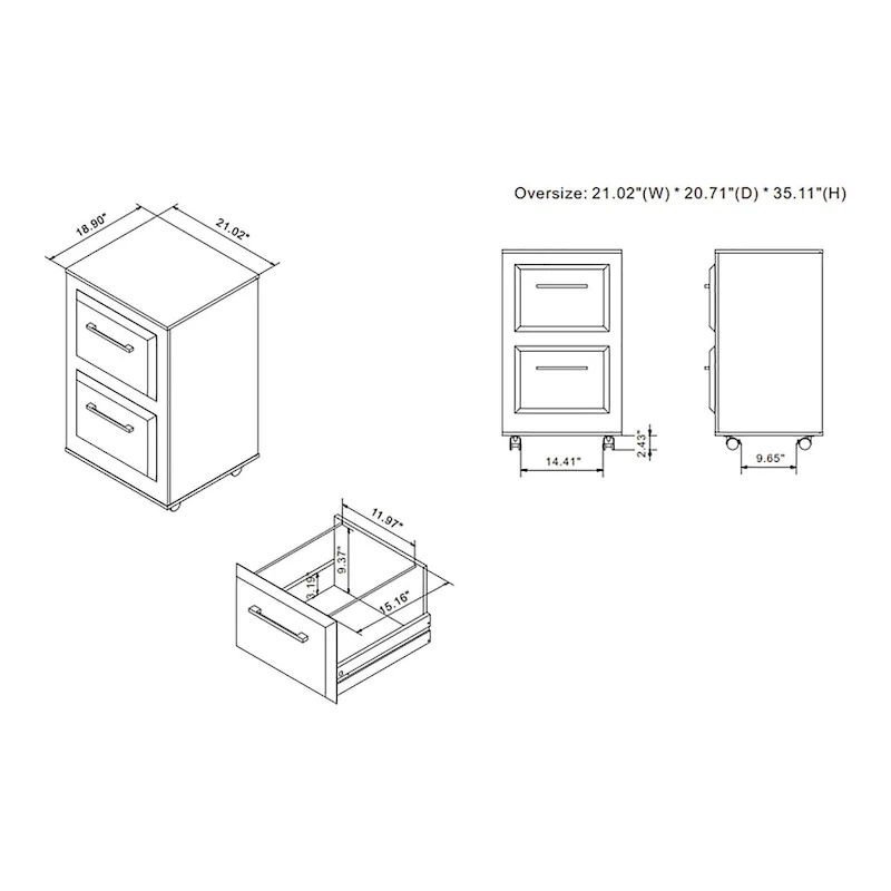 DH BASIC Urban Two-Drawer Mobile File Cabinet with Iron Bar Pulls by Denhour