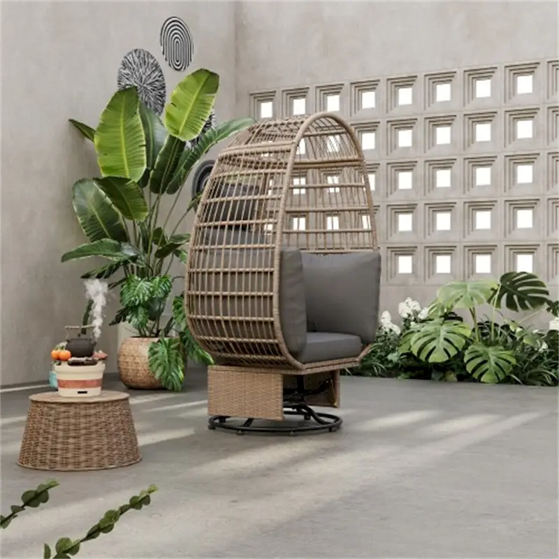 Rattan Egg Patio Swivel Chair with Cushions and Rocking Function