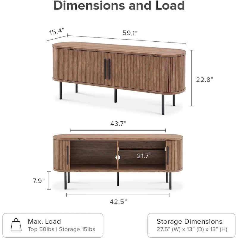 mopio Quin 59 Tambour TV Stand, Fluted Entertainment Center