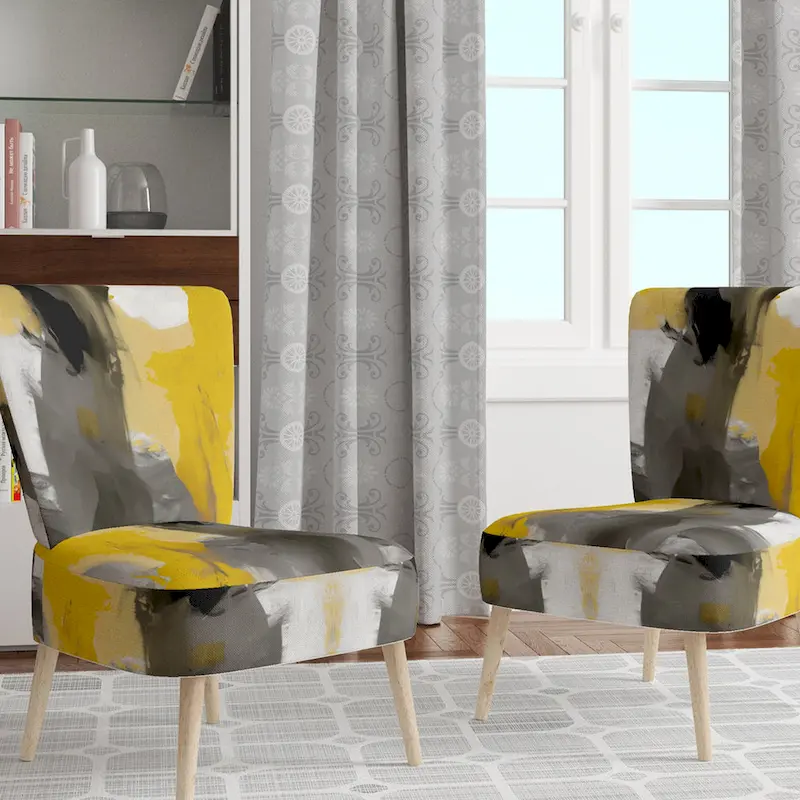 Designart  Mustard Yellow And Vivid Gray II  Upholstered Abstract Accent Chair and Modern & Contemporary Arm Chair