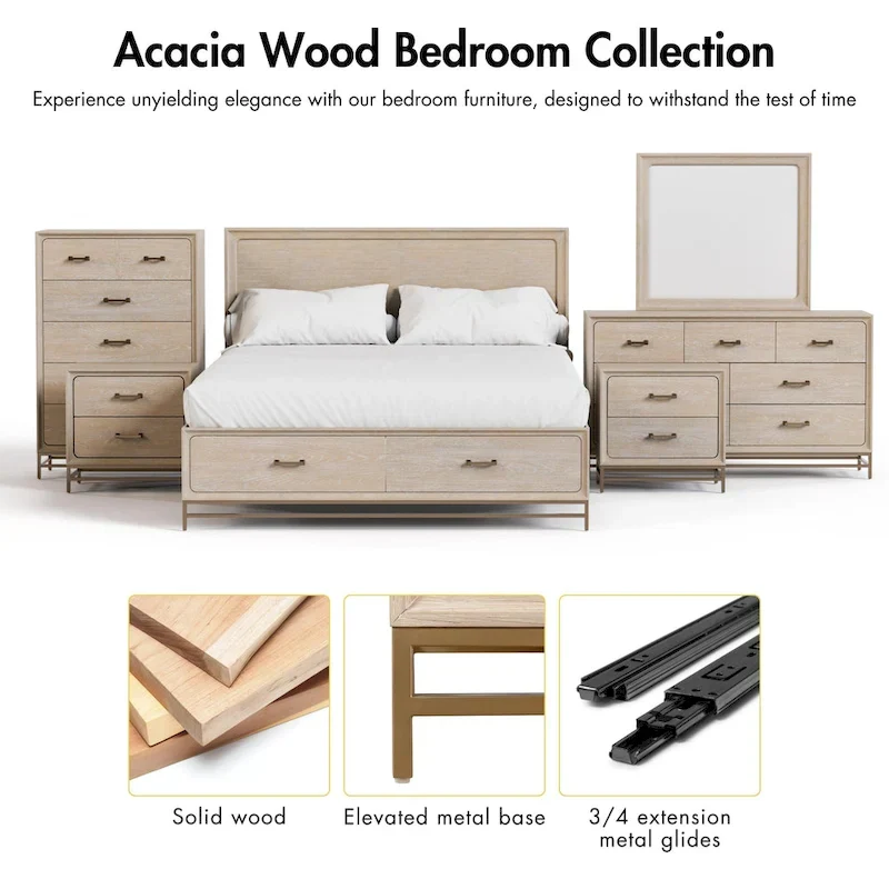 Furniture of America Drayden Transitional Oak Solid Wood 3-Piece Bed, Chest and Nightstand Bedroom Set