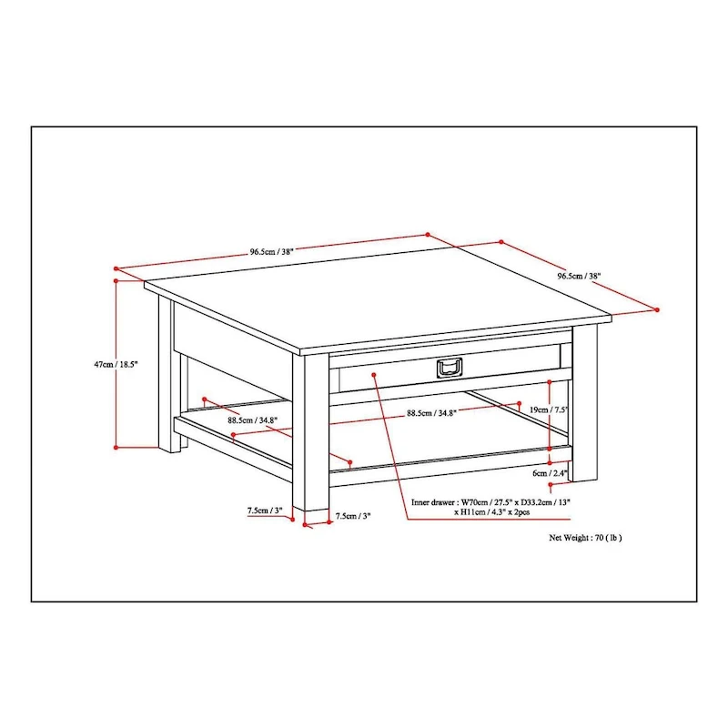 WYNDENHALL Garret SOLID ACACIA WOOD 38 inch Wide Square Rustic Coffee Table - 38 W x 38 D x 19 H
