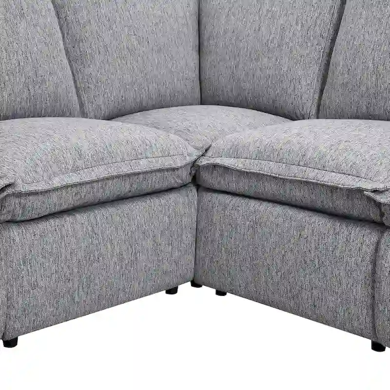 Grey Linen L-Shaped Sectional Sofa with Power Recliners & USB