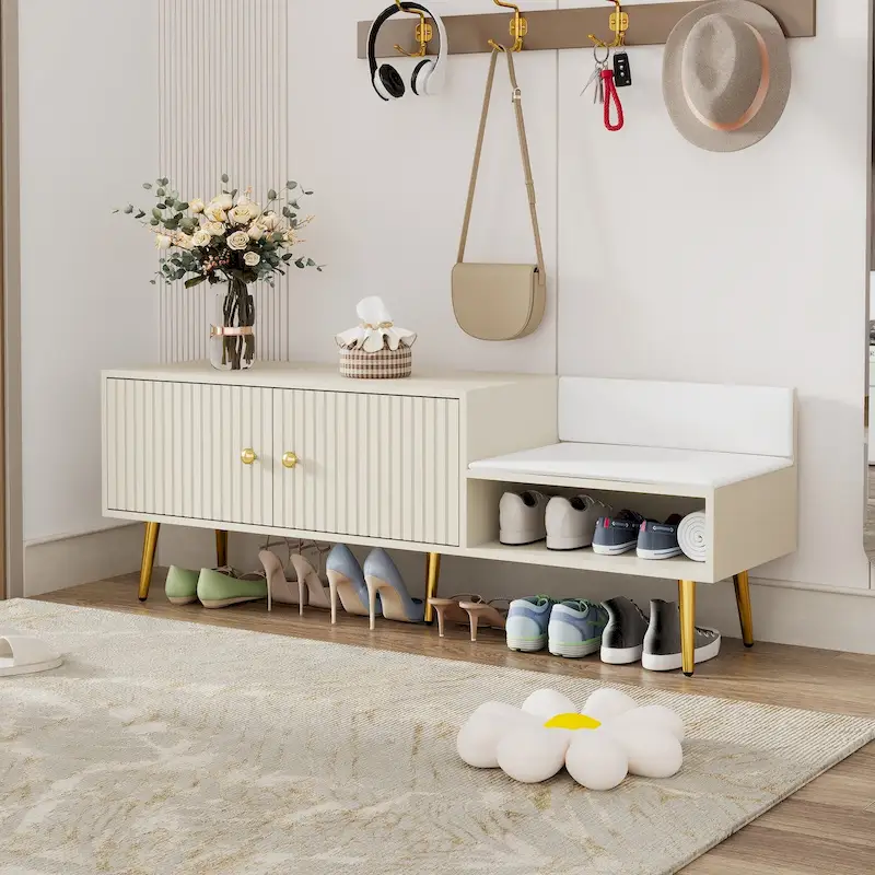 Modern Shoe Storage Bench with Hidden Storage and Upholstered Cushions for Bedside, Living Room and Entryway