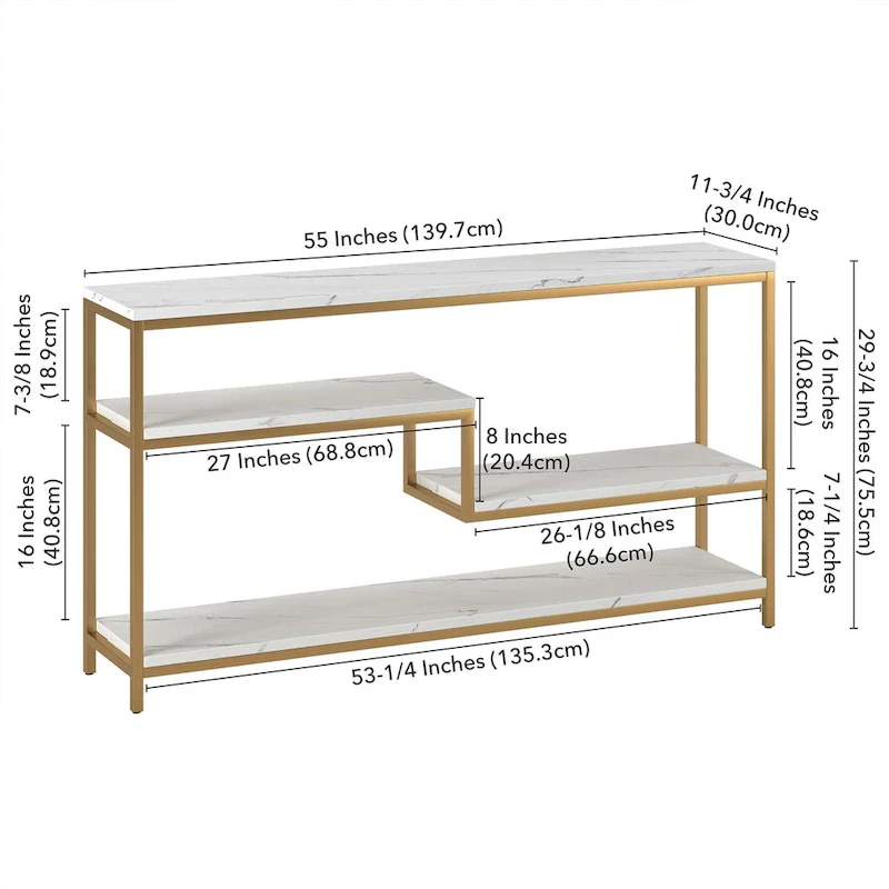 55 Wide Rectangular Console Table with Faux Marble Top