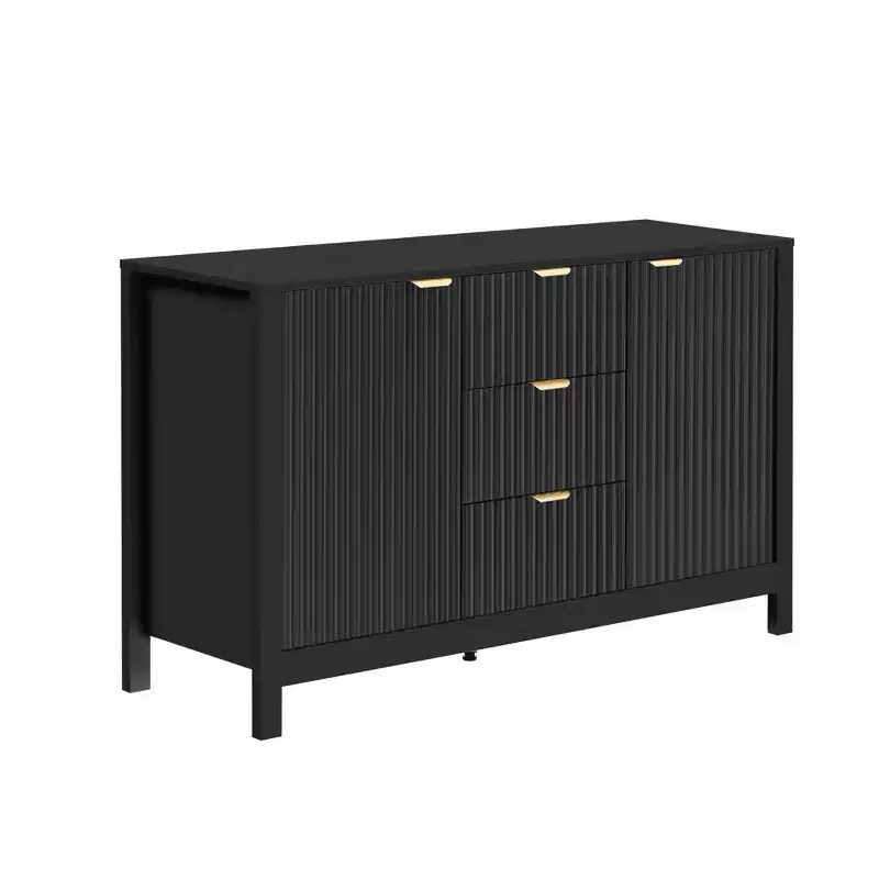 Clihome Sideboard with Wave Design-3 Adjustable Shelves, 3 Drawers & Soft-Close Doors, Storage Console Table with Metal Handles
