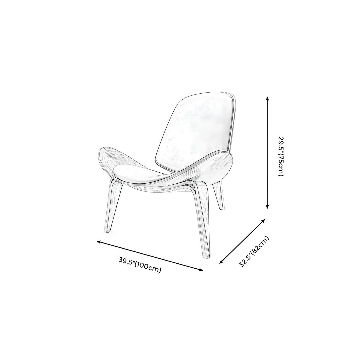 Scandinavian Leather/Linen Accent Chair with Wood Frame