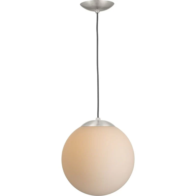 Atwell Collection Brushed Nickel and Opal Glass Globe Large Hanging Pendant Light - 12 in x 12 in x 12.5 in