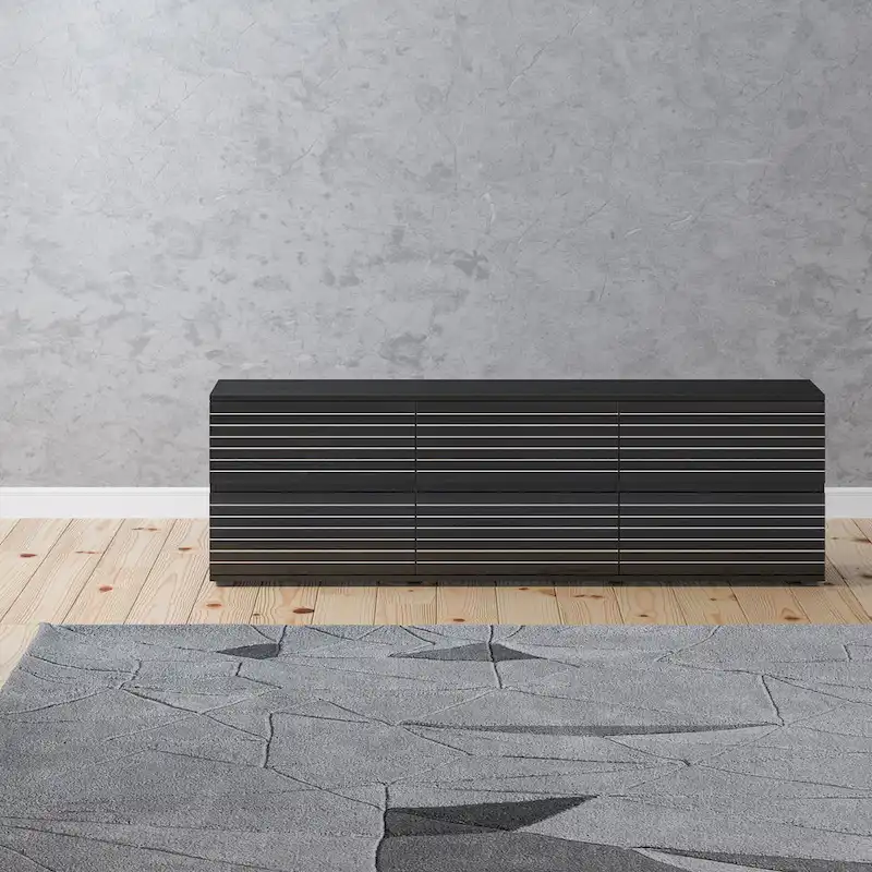 Low Profile Dresser/TV Stand - Black & White, 6 Drawers, 63W x 19.7H, Multi-Functional