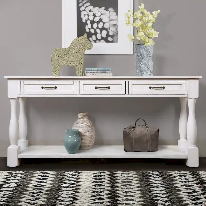63inch Long Wood Console Table with 3 Drawers