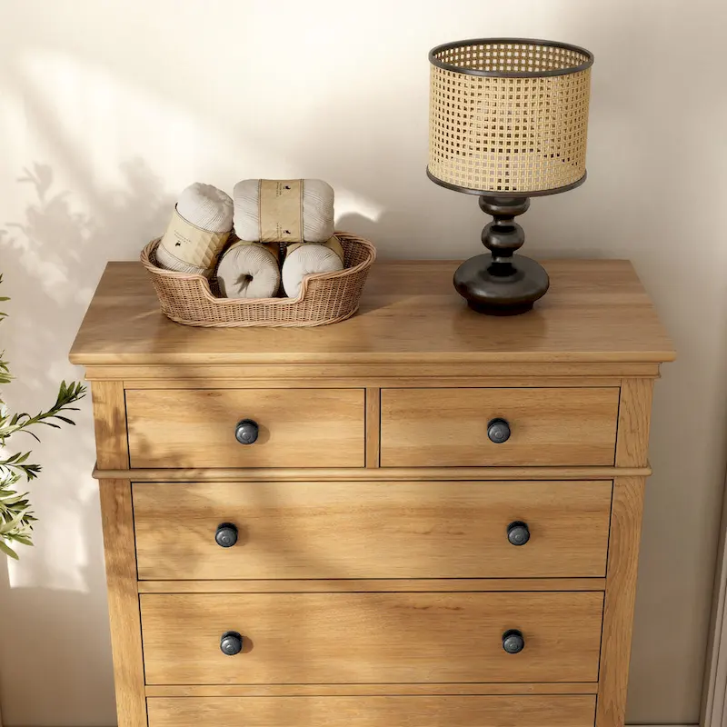 Farmhouse Natural Oak Wood 5-Drawer Chest