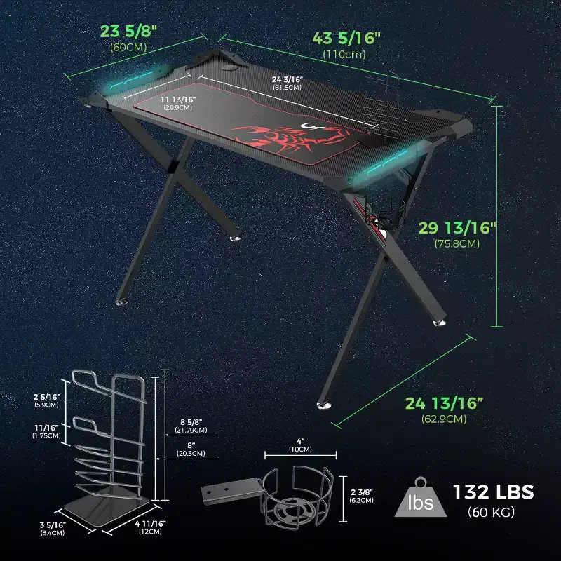 43x23 Gaming Desk with X-shaped Legs