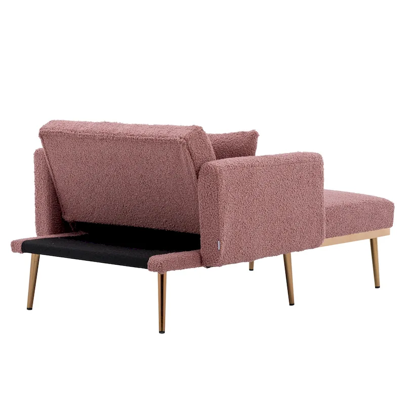 Teddy Fabric Upholstered Living Room Sleeper Sofa Chair With Rose Golden feet