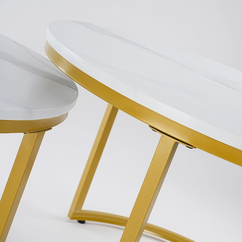 Modern Nugzar Coffee Table Round Metal Nesting Frame in Golden Style Set of 2