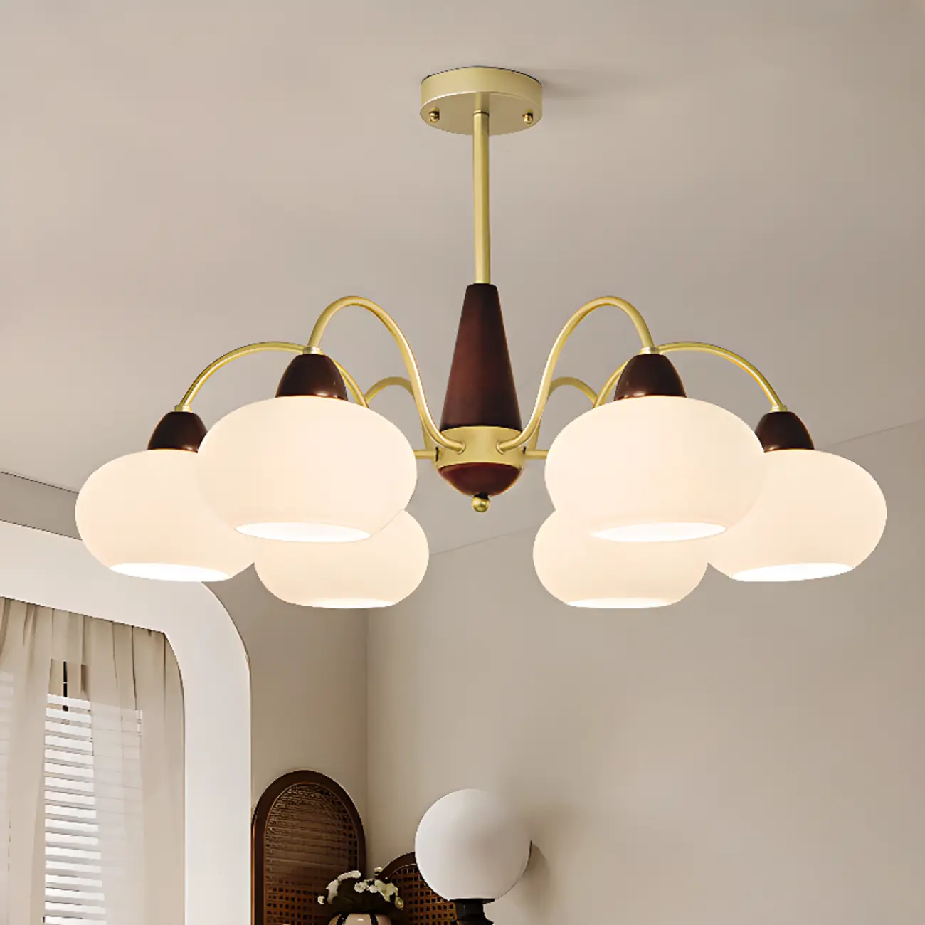 Classic Gold Glass Drum Shade Elegant Chandelier