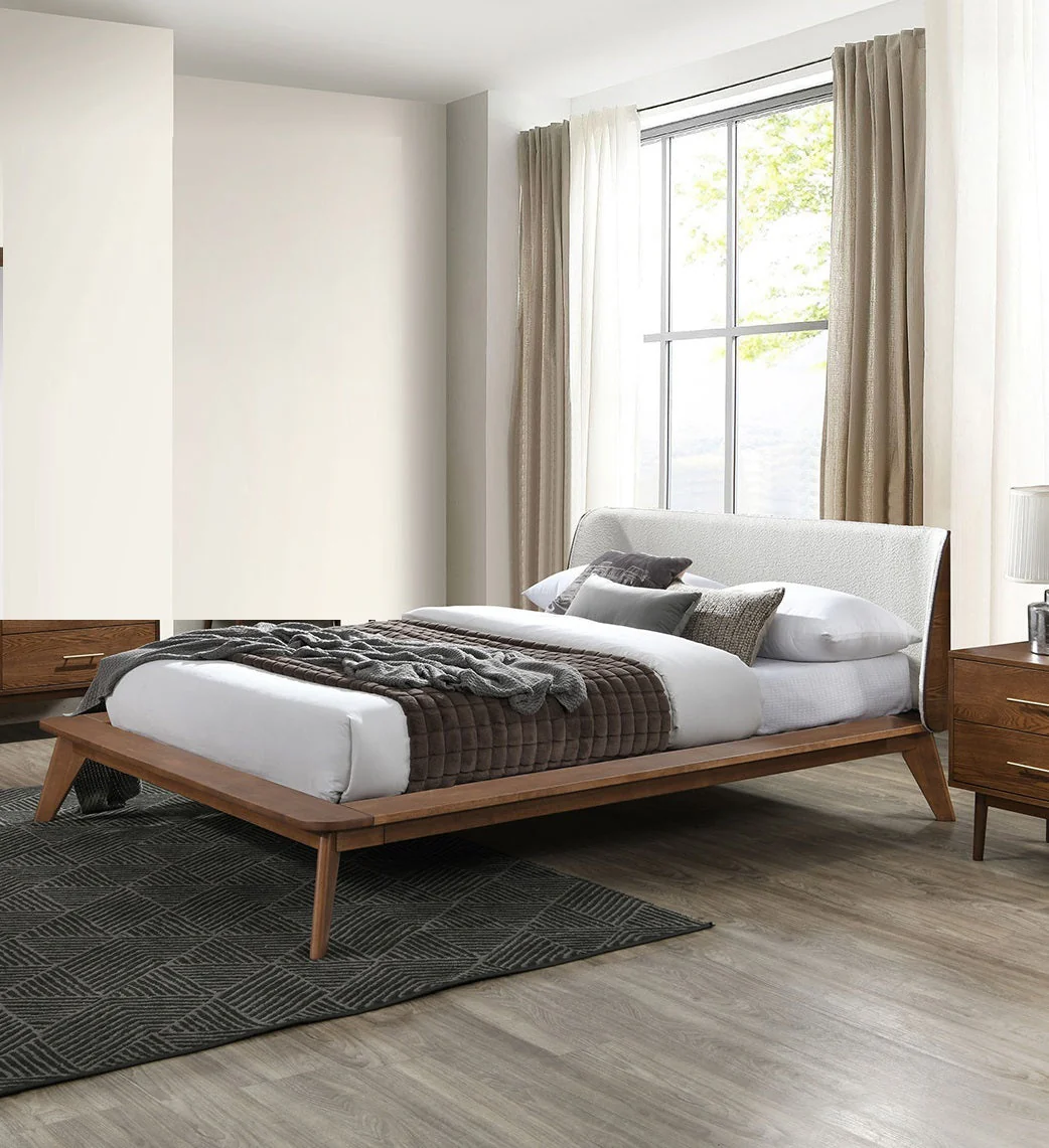 Walker Edison | Mid-Century Modern Winged Edge Headboard King Size Bedframe
