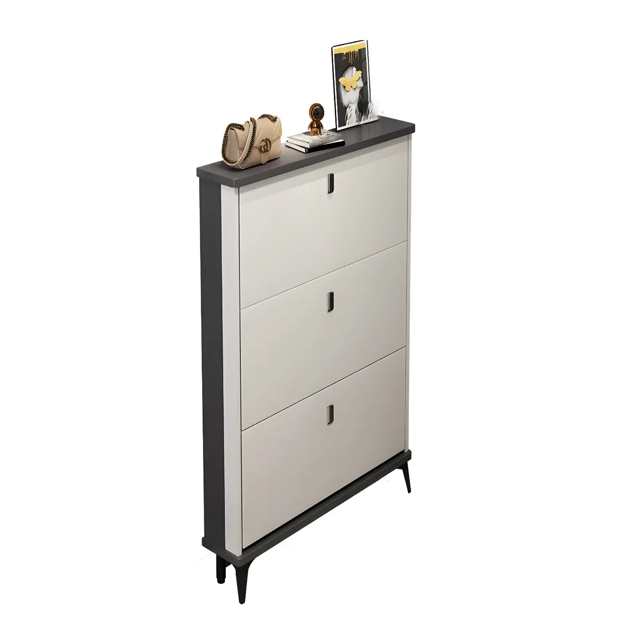 Entryway Grey/White Drop Front Shoe Storage Cabinet