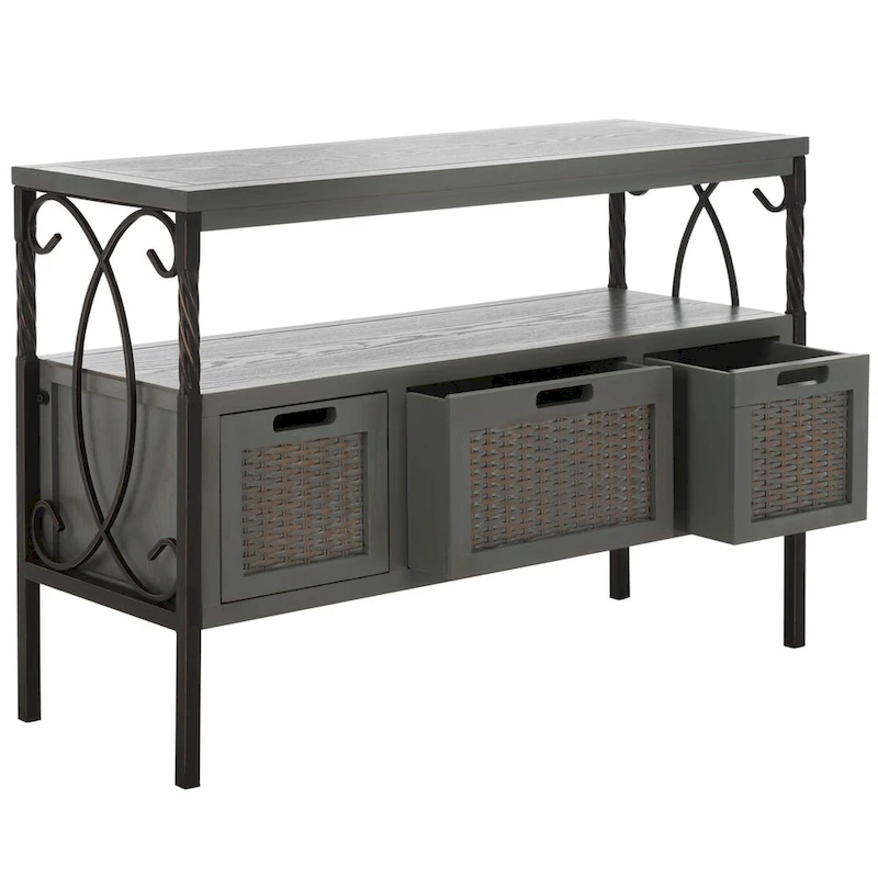 SAFAVIEH Tamuita Antique Pewter Dark Walnut Finish Console Table - 36  x 13.8  x 24.8  - 36Wx14Dx25H