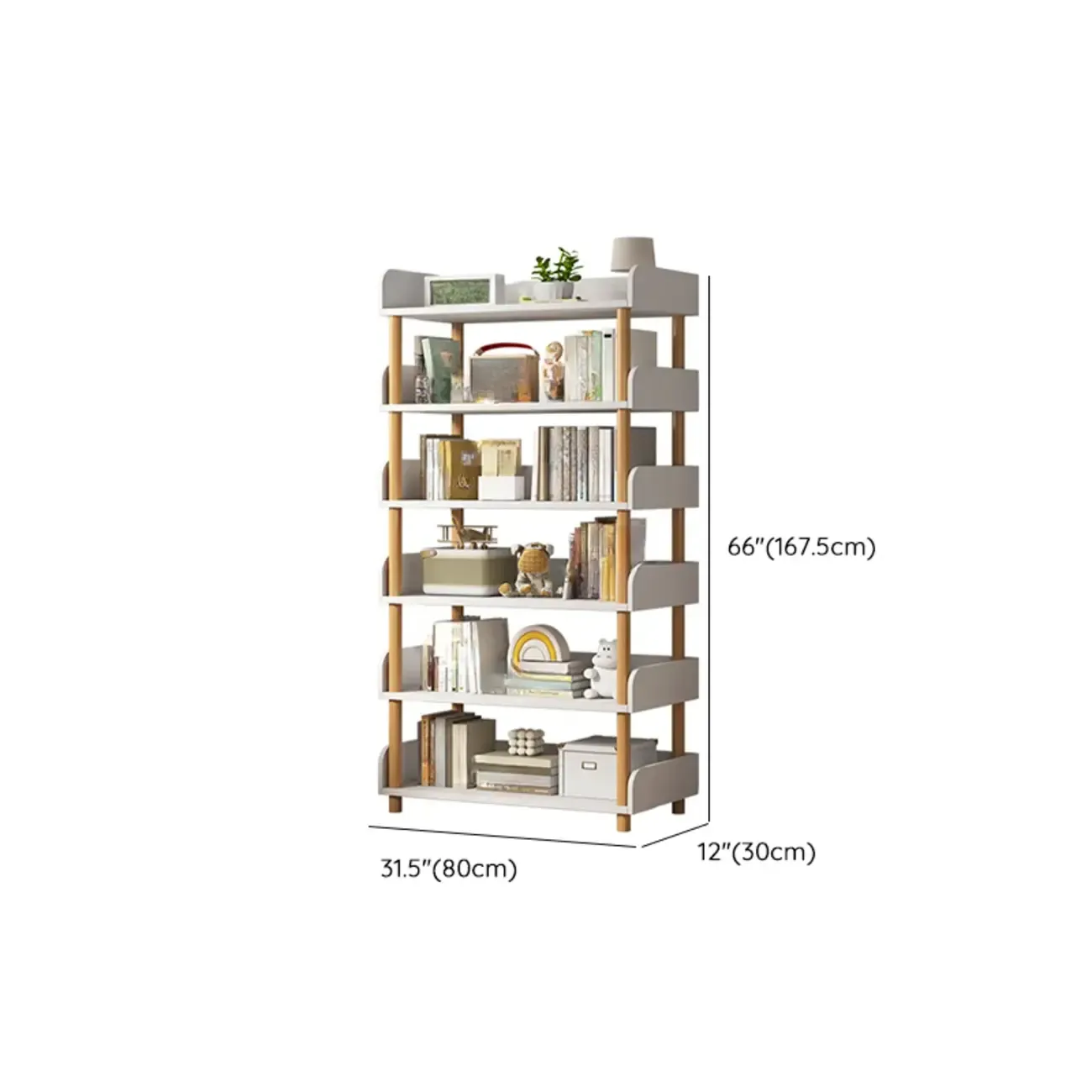 Vertical Natural Multi-Shelf Open Back Wood Bookcase