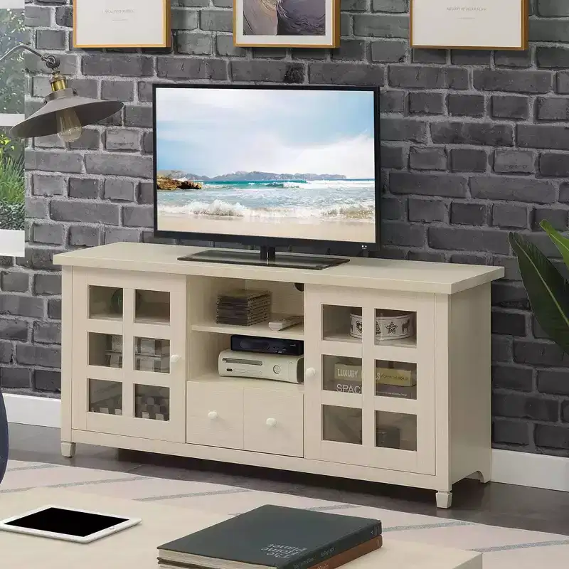 Newport Park Lane 1 Drawer TV Stand for TVs up to 65": Glass Cabinets, Cable Management - Breighton Home