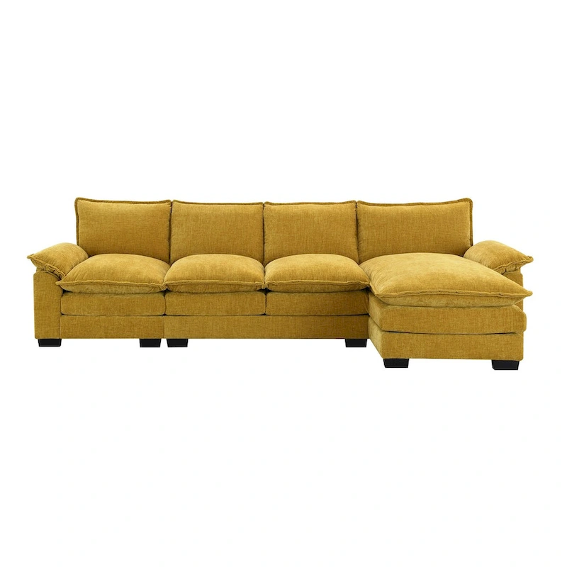 118*55 L-shaped Chenille Cloud Sofa with Double Seat Cushions, 5-seat Upholstered Sleeper Sofa Couch with Chaise Lounge