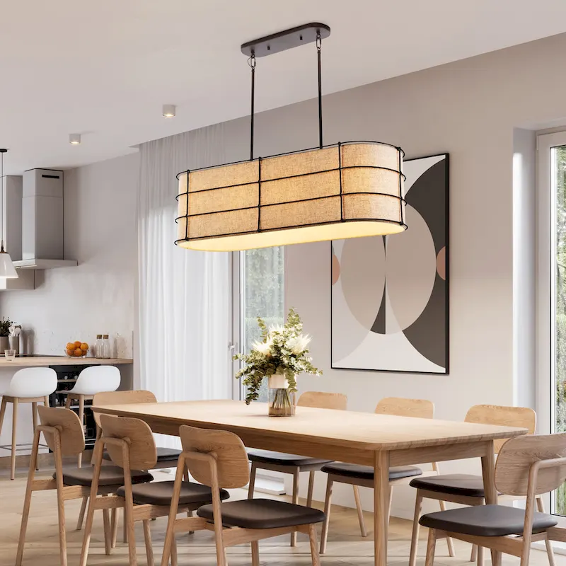 Oakley 42  4-Light Rustic Farmhouse Iron Linear LED Pendant, Oil Rubbed Bronze by JONATHAN Y - 4 Light