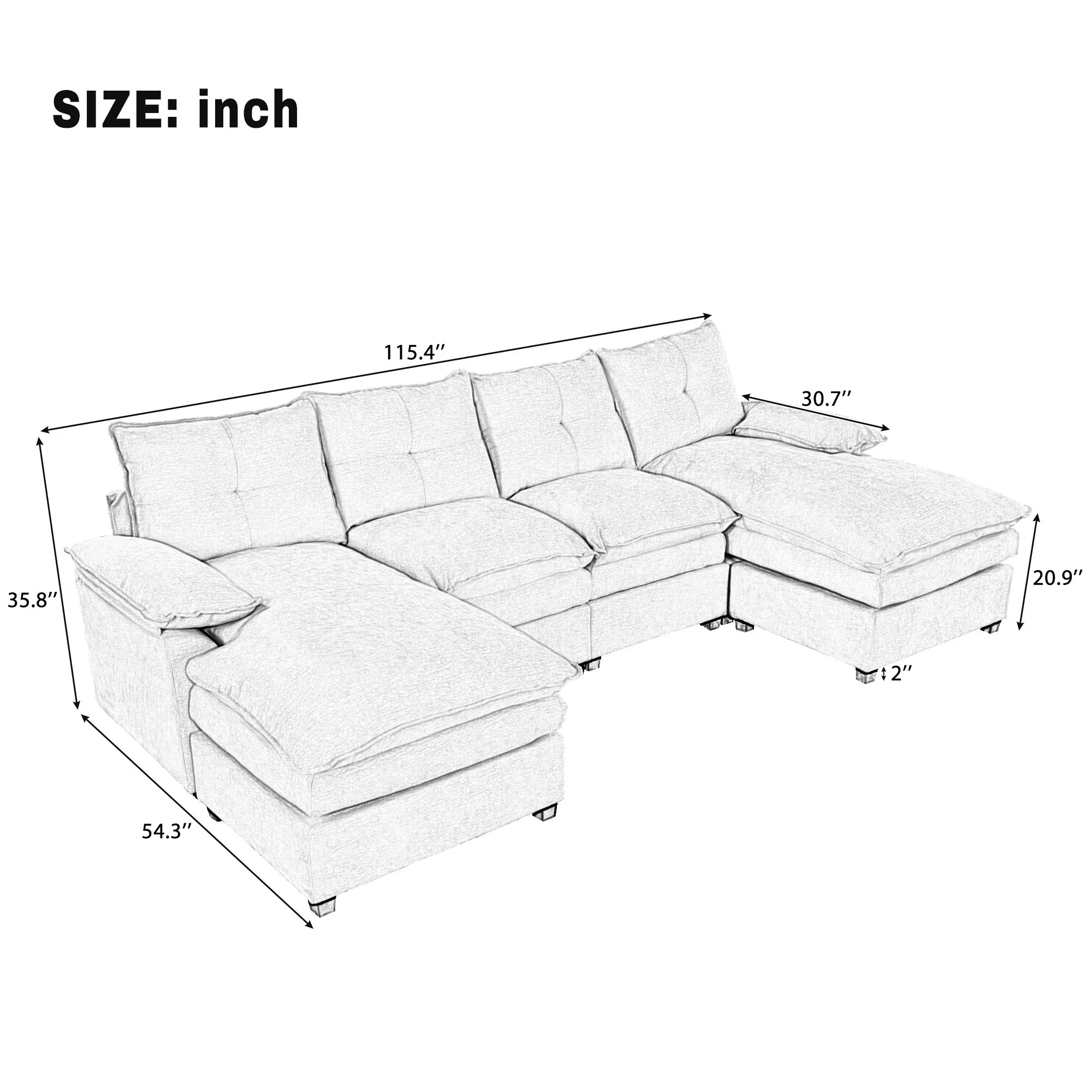 Walker Edison | Chenille Sectional Sofa with Adjustable Armrest Pillows