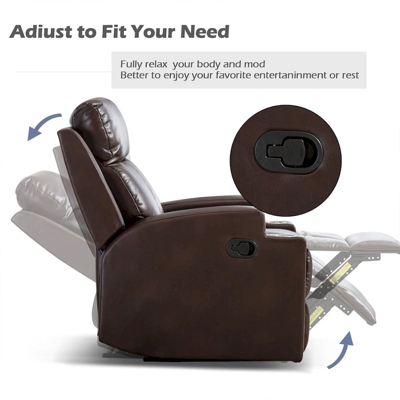 Manual Recliner Massage and Heating Chair Sofa with 2 Cup Holders Breathable Fabric