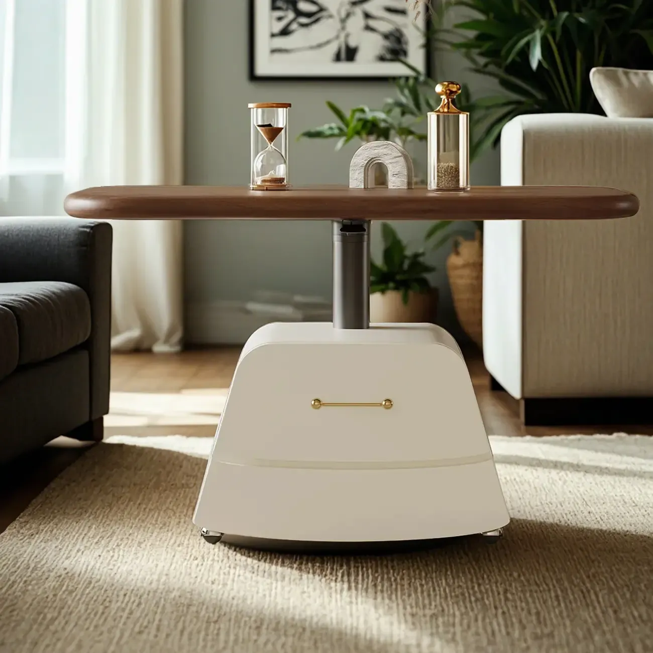 Brown White Wood Lift Top Coffee Table with Wheels