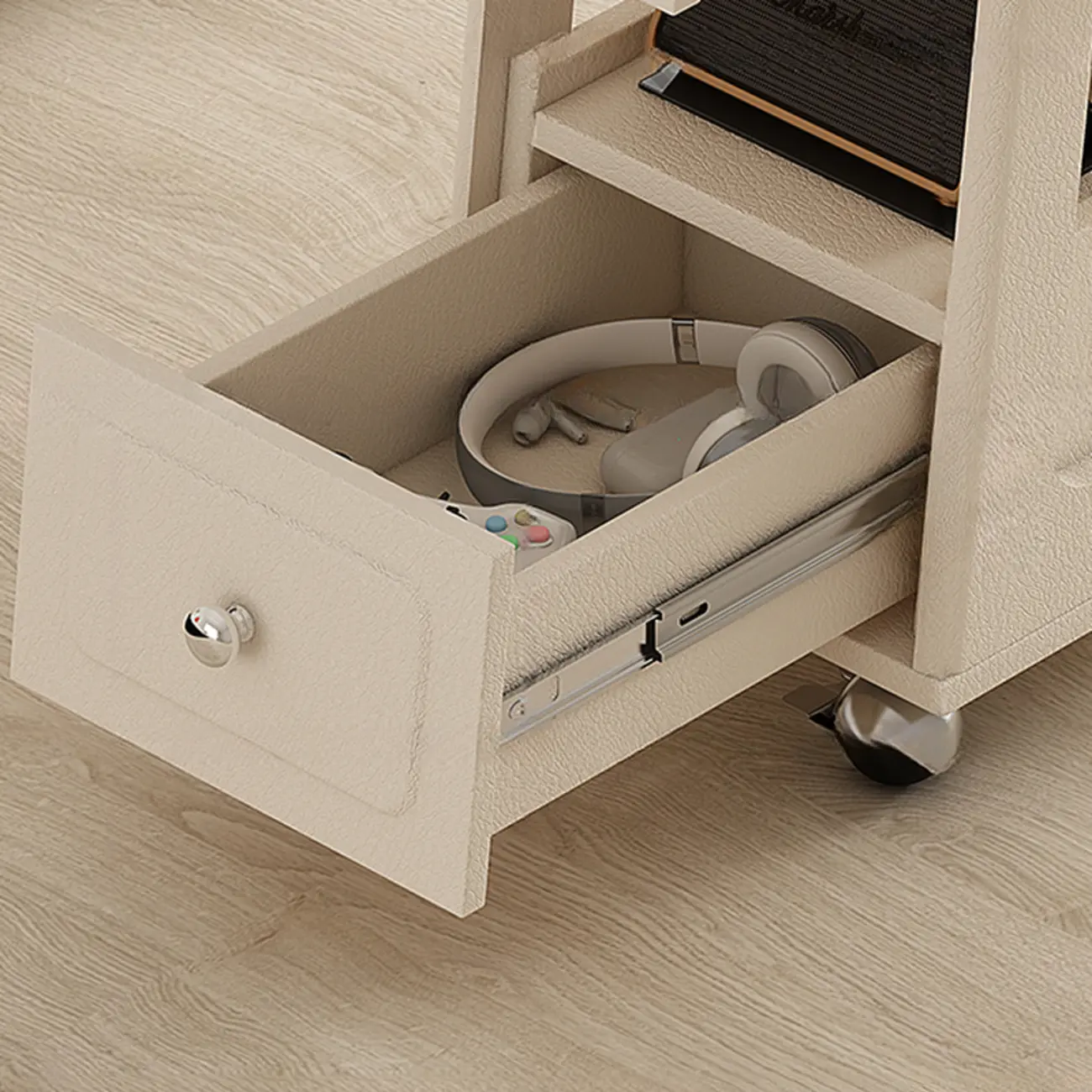 Foldable Wood White Modern Wheeled Small Side Table