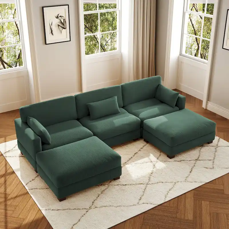 5-Piece U Shaped Couch Modular Sectional Sofa with Ottoman