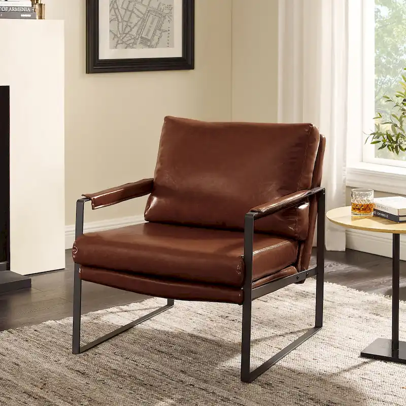 Art Leon Modern Faux Leather Accent Chairs Set of 2