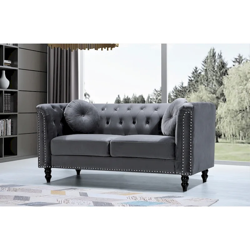 Vivian Classic Velvet Kittleson Nailhead Chesterfield Loveseat