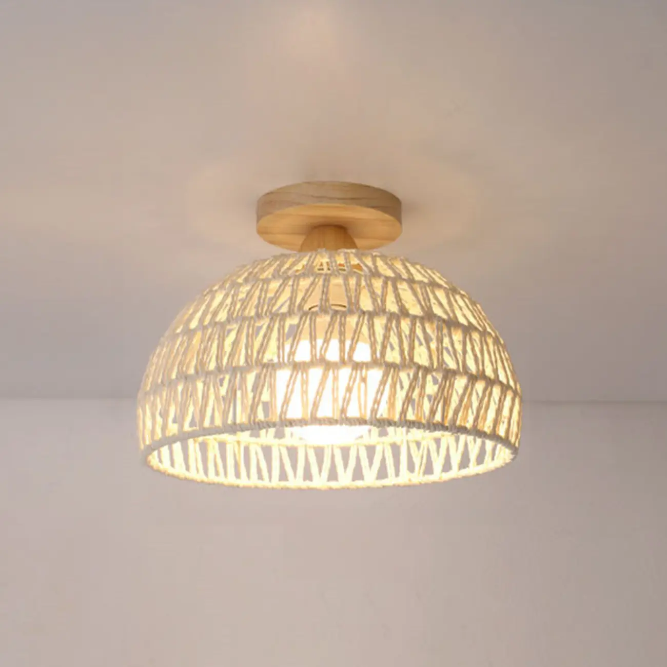 Oriental White Semi-Flush Ceiling Light with Natural Finish