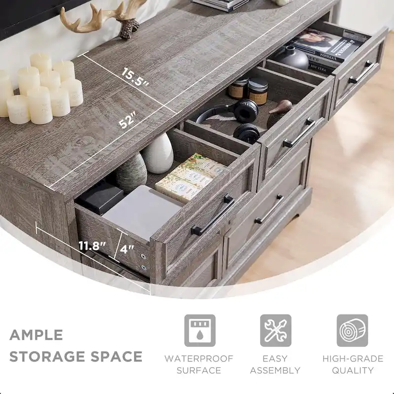 9-Drawer Dresser, Farmhouse, Blue/Grey/Brown/Off White/Black, Engineered Wood