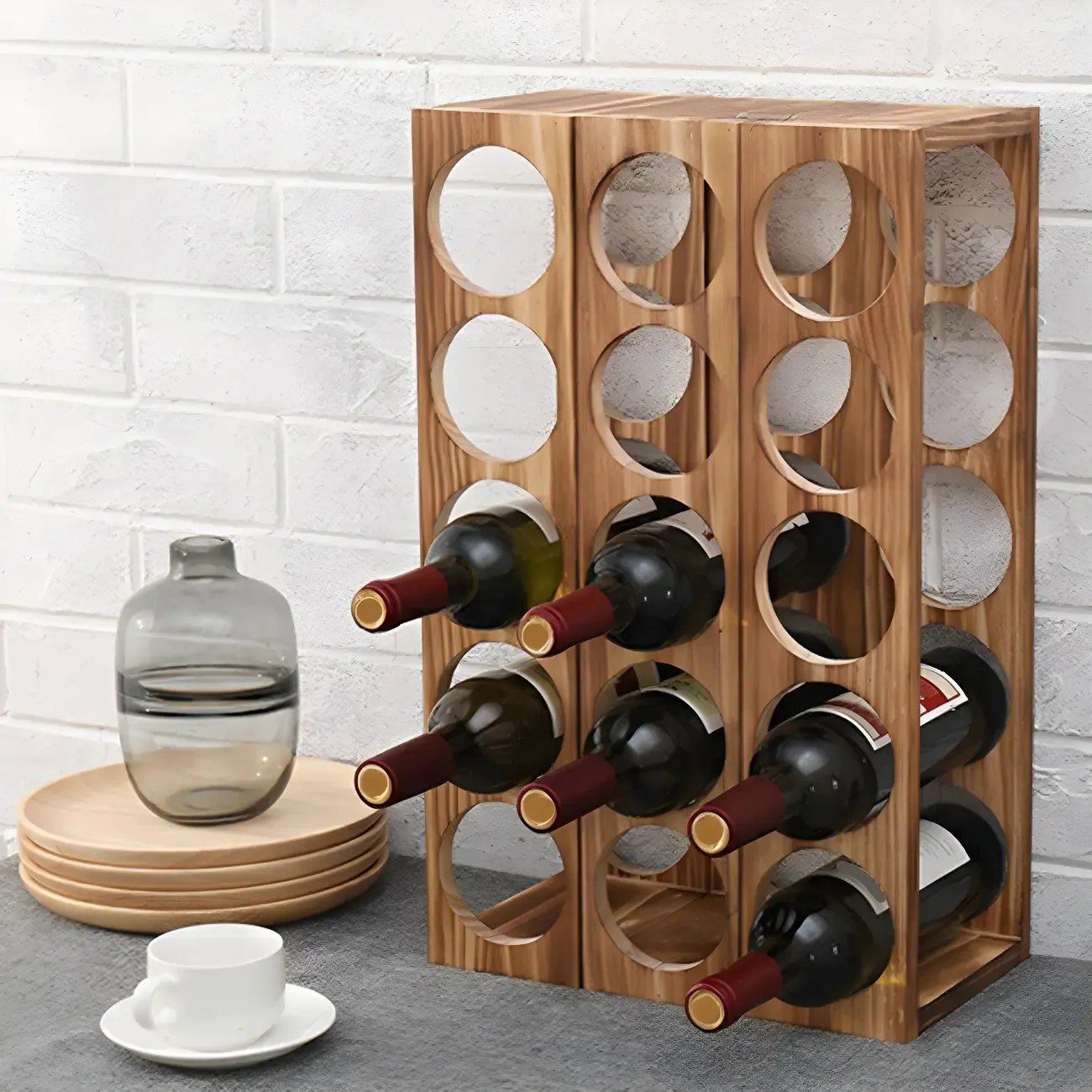 Natural Wooden Stackable Wine Rack Tabletop Wine Holder