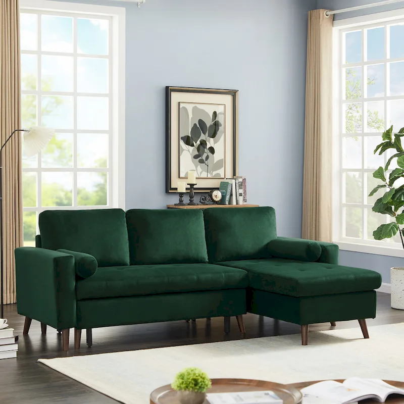 Green 88 Velvet Corner Sleeper Sectional Sofa with Pull-Out Bed