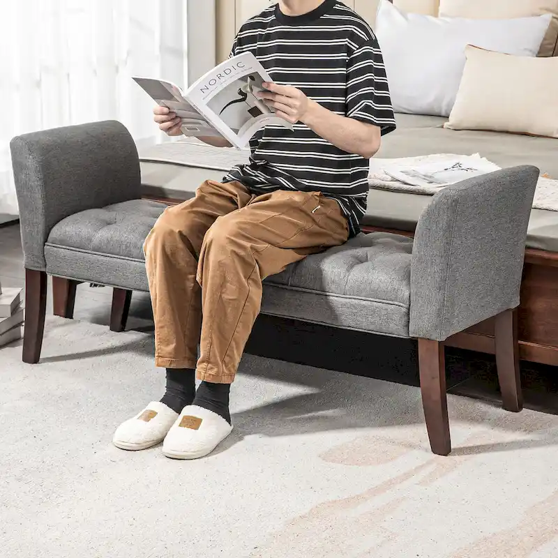 HOMCOM End of Bed Bench with Button Tufted Design, Upholstered Bench